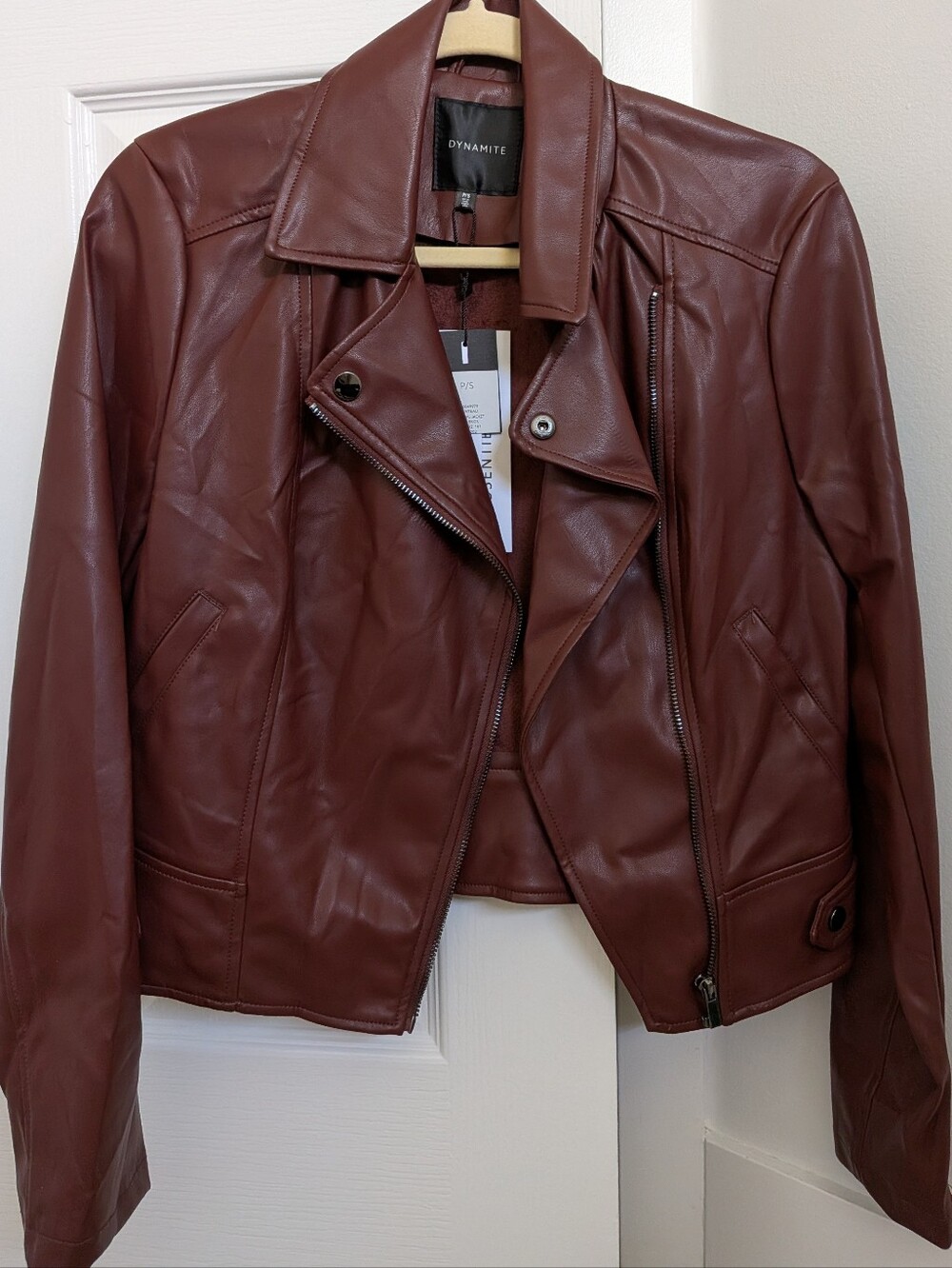 Dynamite Women's Faux Leather Moto Jacket - Burgundy